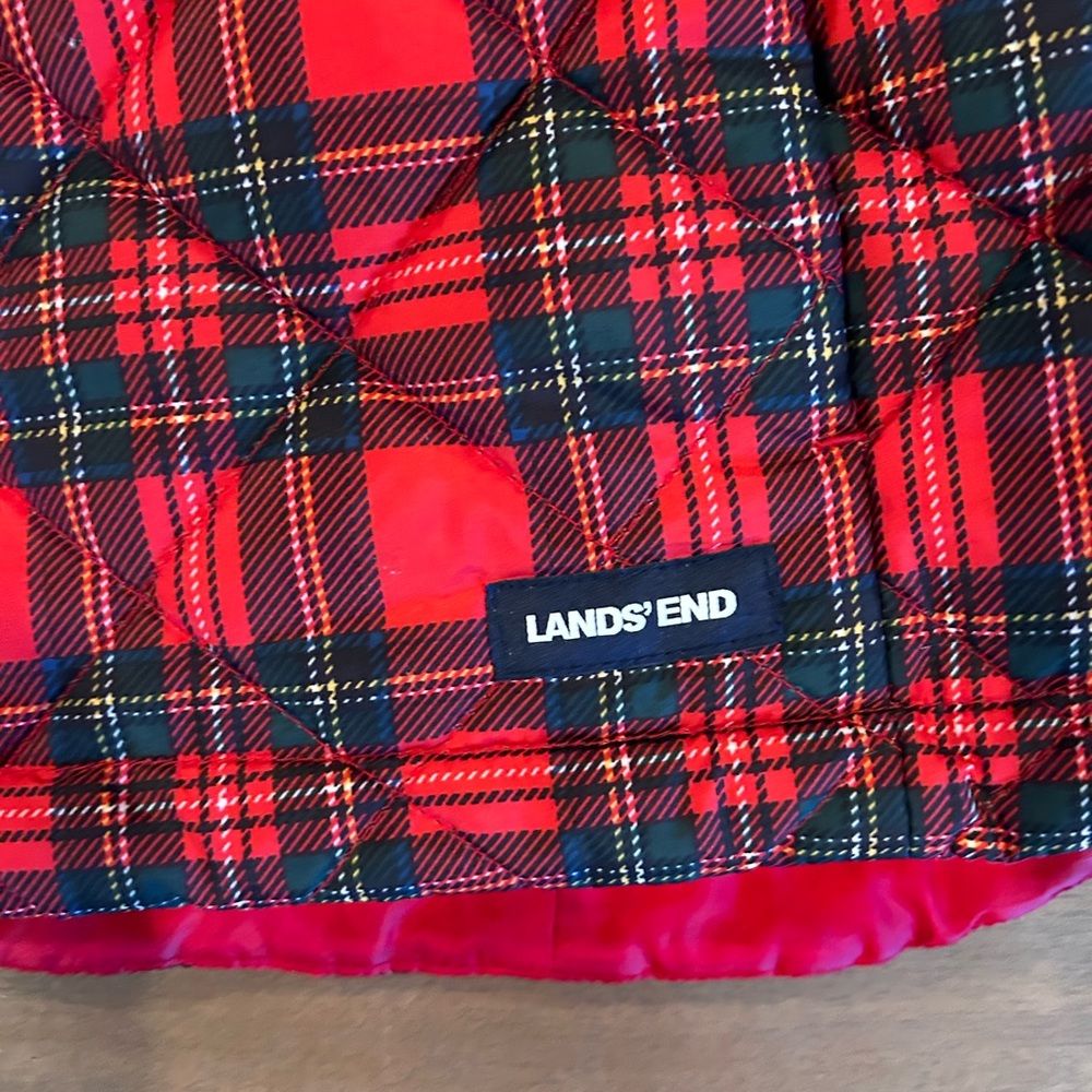 Red Plaid Tartan Lands End Puffer Vest - Picture 3 of 5
